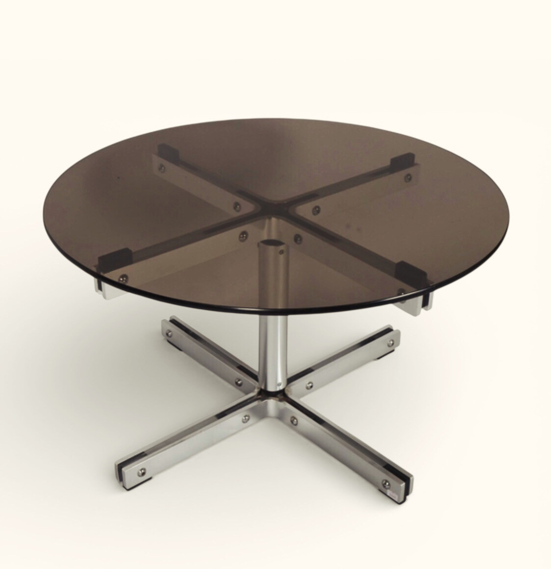 Round Glass & Satin Steel 'X' Coffee Table by William Plunkett