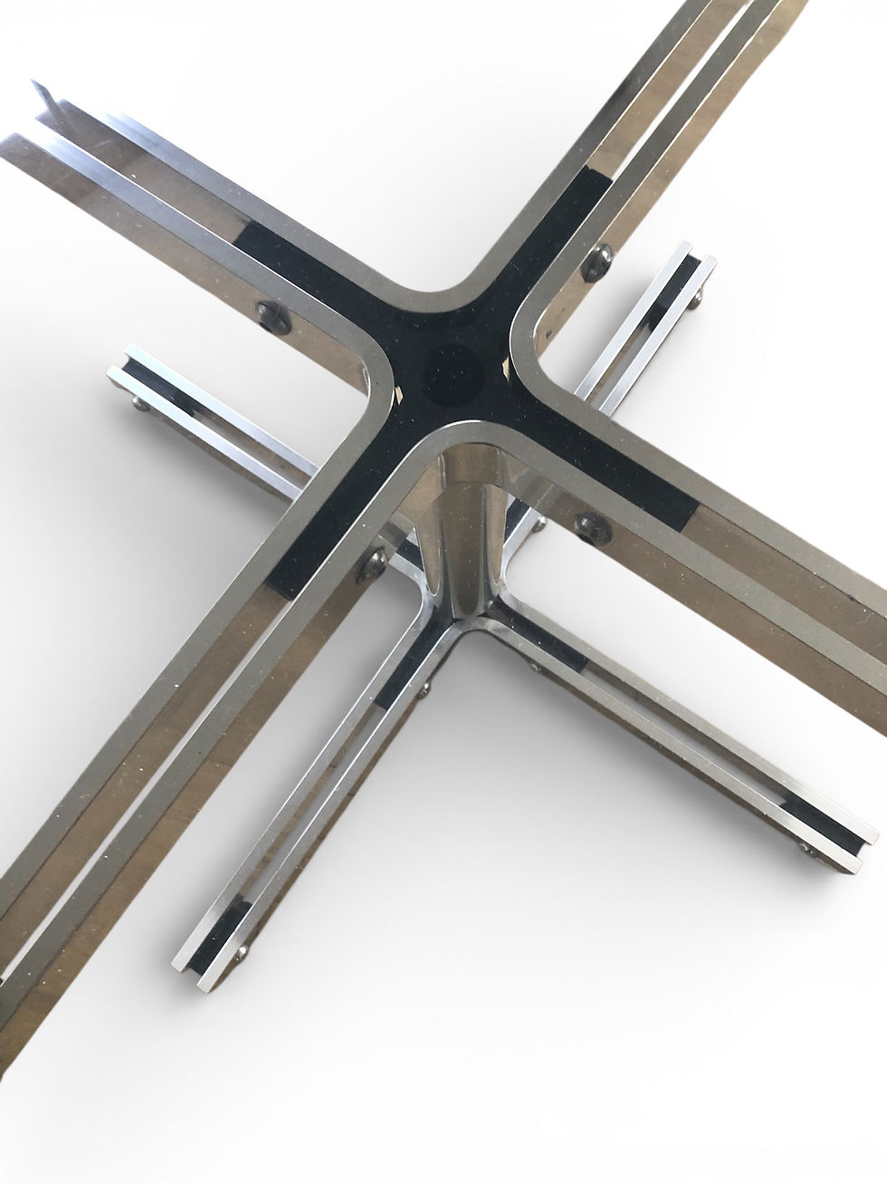 Thumbnail: Round Glass & Satin Steel 'X' Coffee Table by William Plunkett