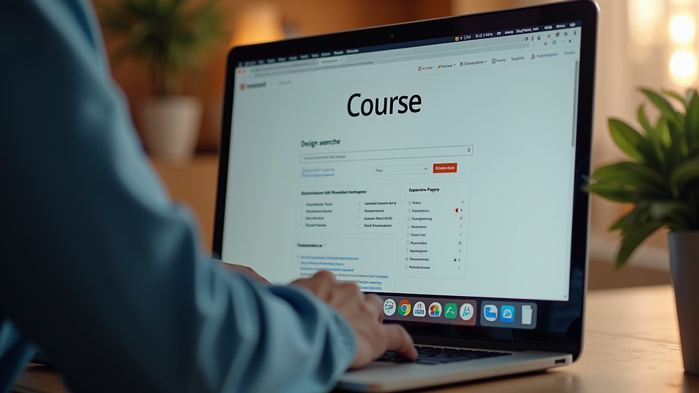 Close-up view of a laptop screen showing a university course search page