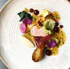 Colourful and delicious looking plate of food at Pidgin Restaurant London