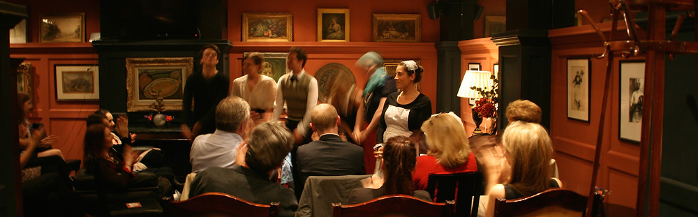 L'escargot red room soho actors bowing to a small audience