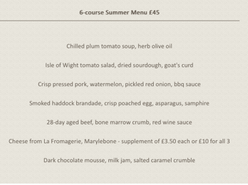 Example tasting menu from Picture Restaurant London