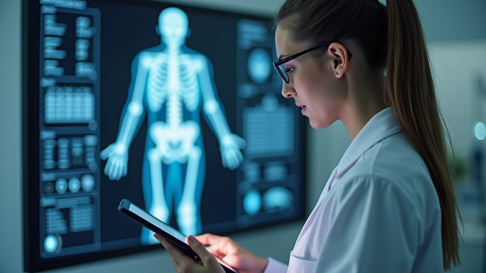 Eye-level view of a medical student using a tablet with AI-powered anatomy software