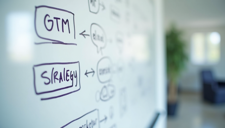 Close-up view of a whiteboard with GTM strategy and sales execution plans