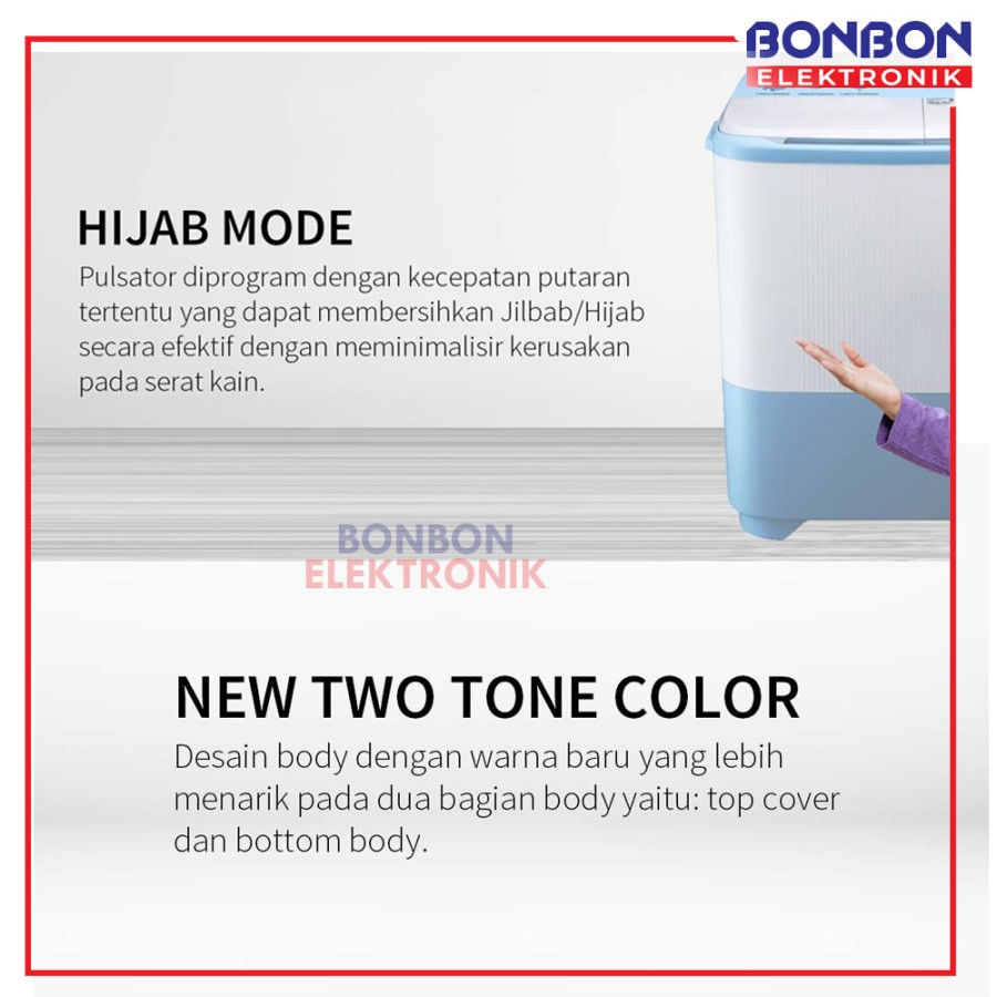 Thumbnail: Sharp Mesin Cuci 2 Tabung 9KG ES-T99SJ-BL/PK Hijab Series