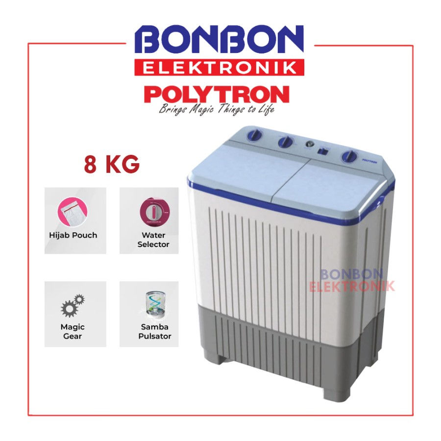Polytron Mesin Cuci 2 Tabung 8KG PWM 8363B / PWM8363 / 8363 B