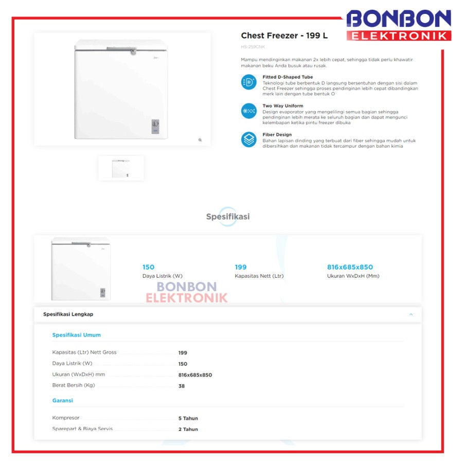 Thumbnail: Midea Chest Freezer 199L HS-259CNK / HS259CNK Freezer Box
