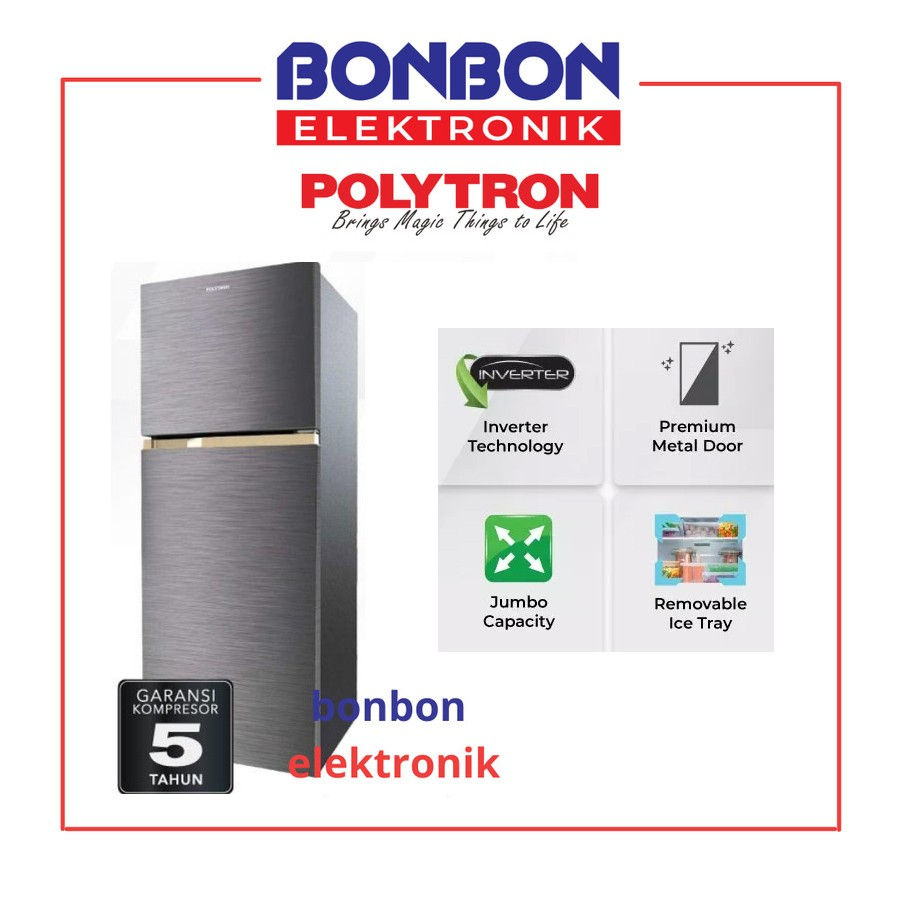 Polytron Kulkas 2 Pintu Jumbo Metal 240L PRW 256Y / PRW 256 Y INVERTER