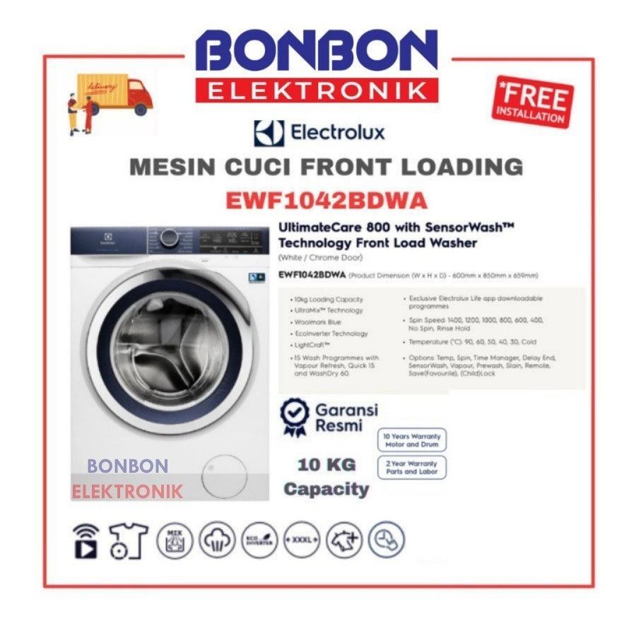 Electrolux Mesin Cuci Front Loading 10KG EWF1042BDWA / EWF 1042 BDWA - NO STAND/