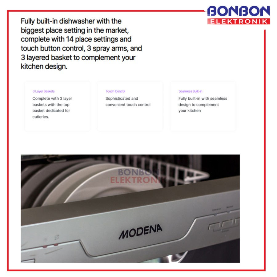 Thumbnail: MODENA Built-in Dishwasher WP 9140 / WP 9140 Mesin Pencuci Piring