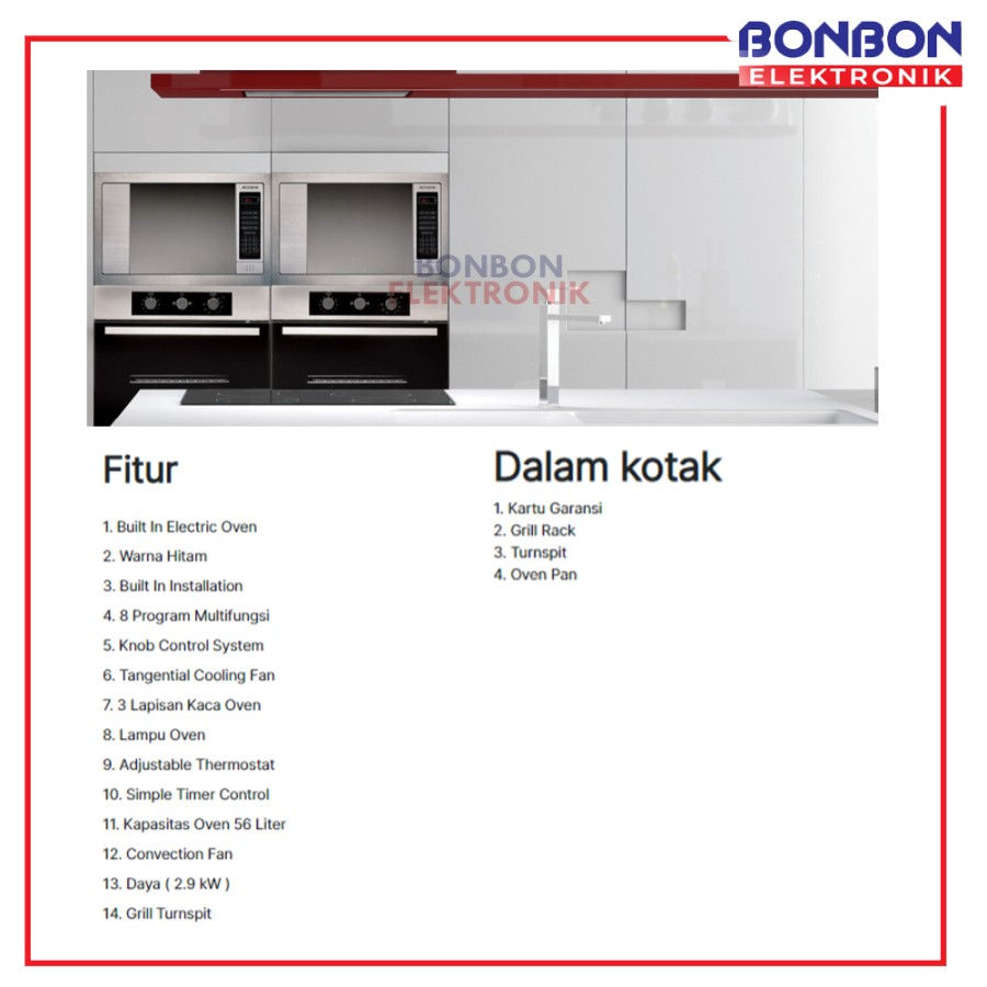 Thumbnail: Modena Built-in Electric Oven 56L BO 2638 / BO-2638 Oven Tanam