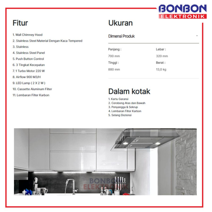 Thumbnail: Modena Wall Chimney Hood CX 7313 S 70cm / CX7313S Cooker Hood
