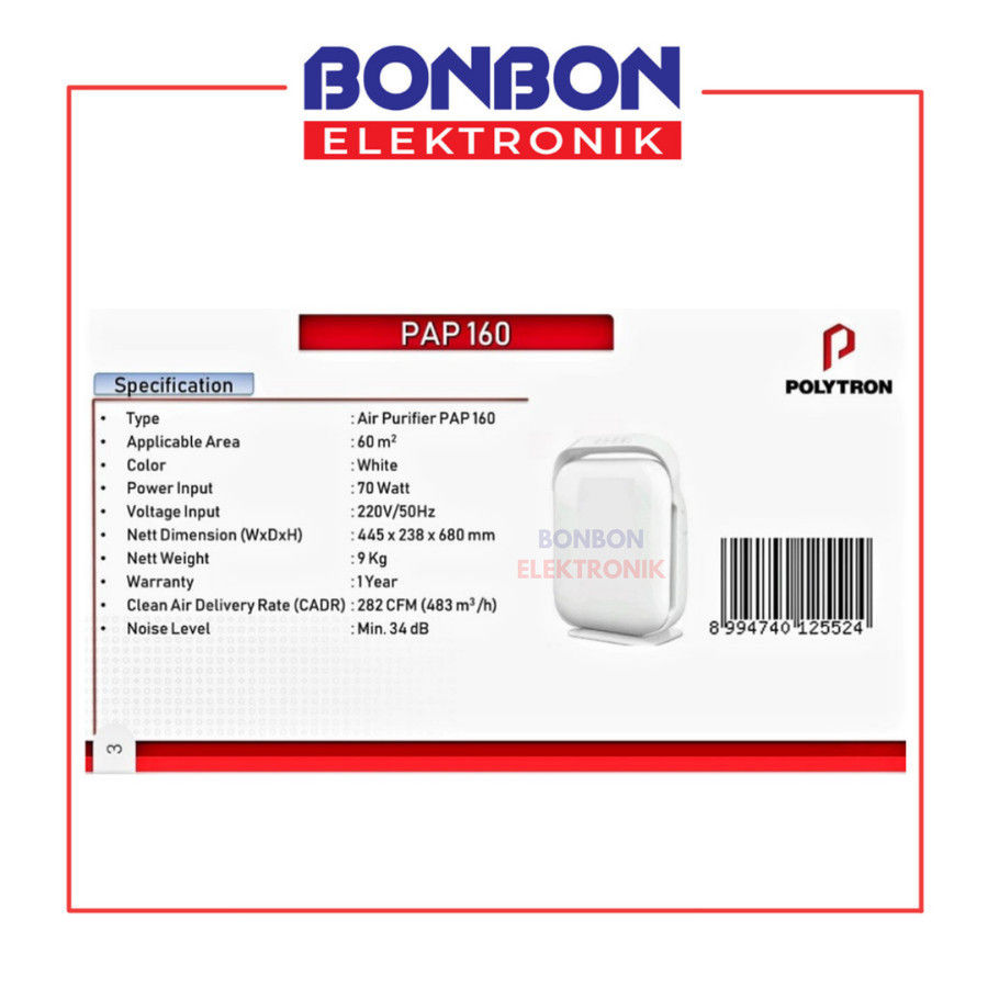 Thumbnail: Polytron Air Purifier PAP-160 with HEPA UV Sterilizer Up 60m2