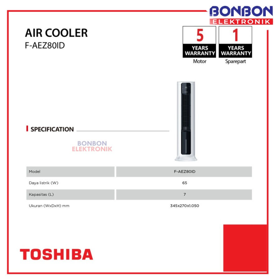 Thumbnail: Toshiba Air Cooler 7 Liter F-AEZ80ID Humid Cool Airdynamic 20m² 65W