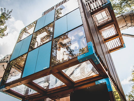 Halo cubic activity tower photographed from below