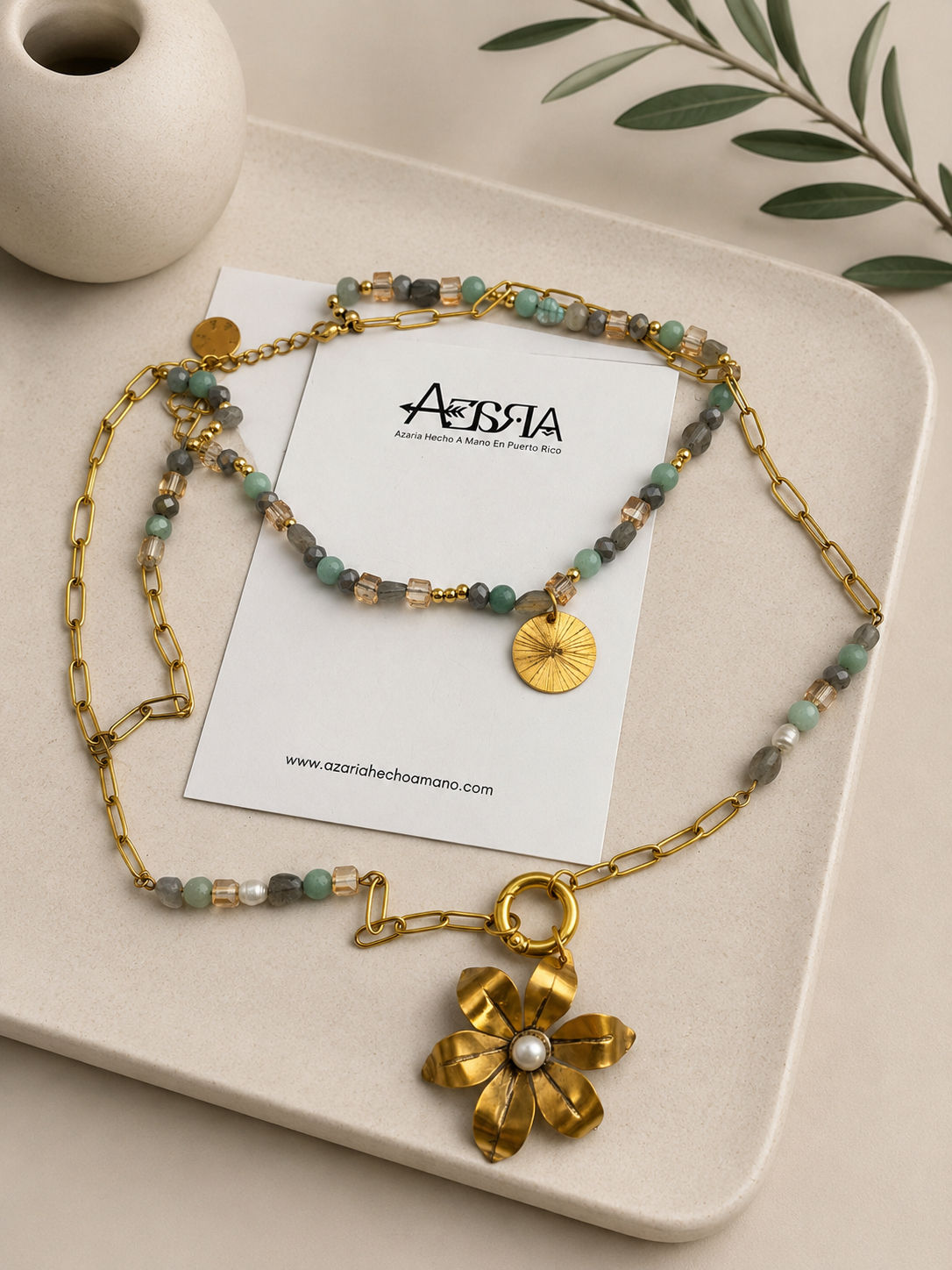 Gold Plated Unique Stones Flower Necklace Set 