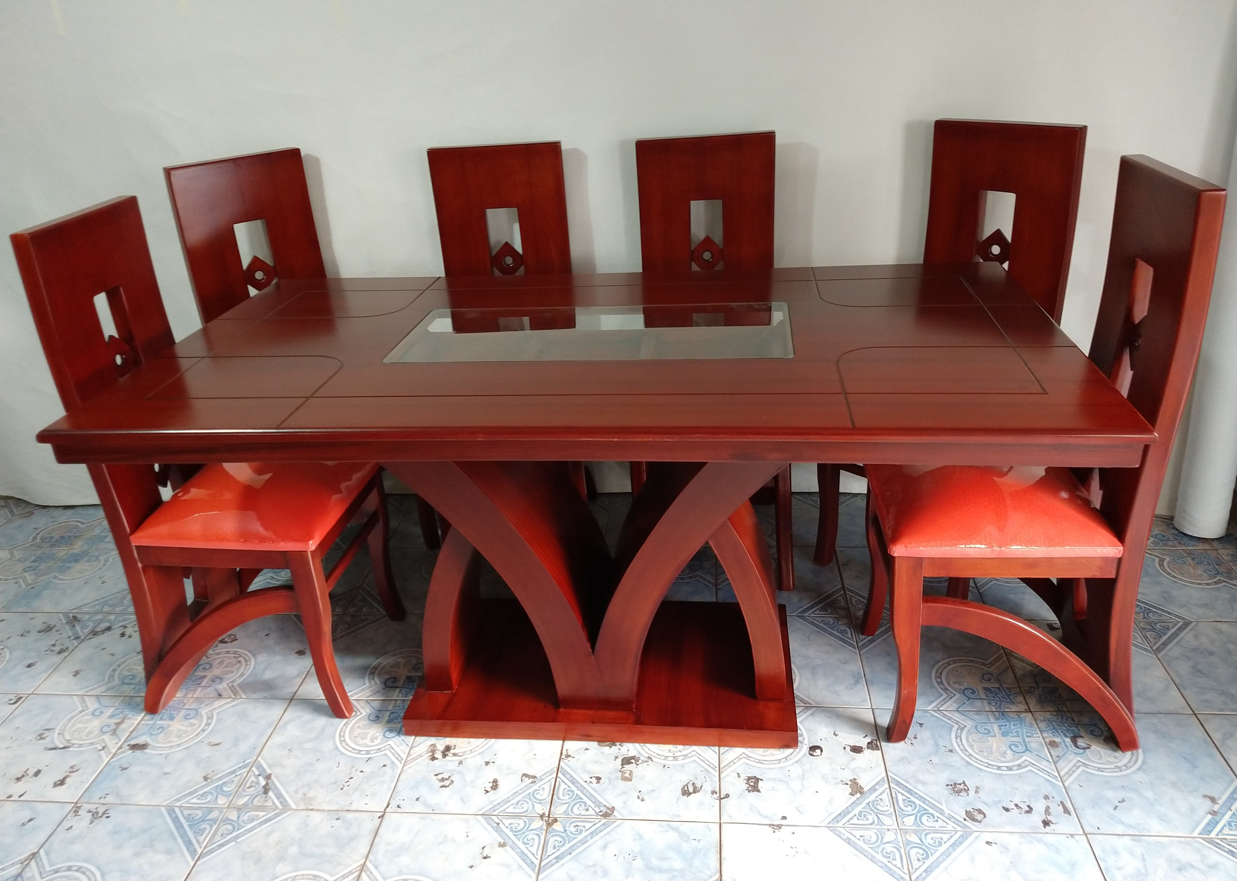 Juego De Comedor De 6 Puestos, Tablero De Madera + 6 Sillas + Envió Gratis