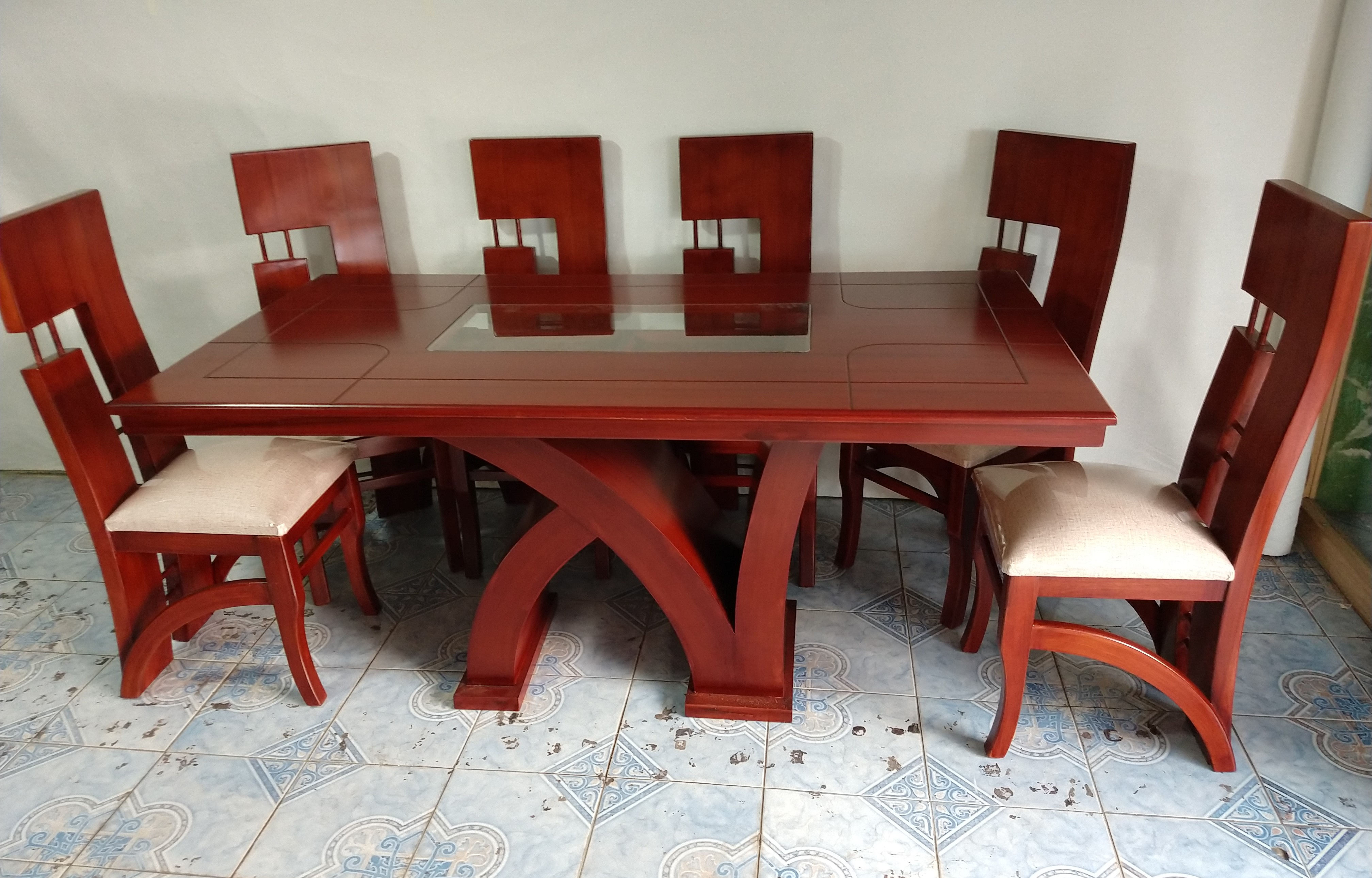 Juego De Comedor De 6 Puestos, Tablero De Madera + 6 Sillas + Envió Gratis