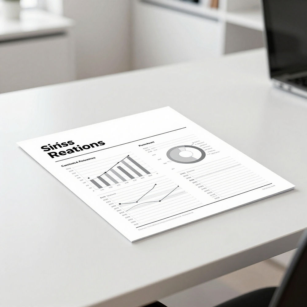 Sales Relations report with charts on desk