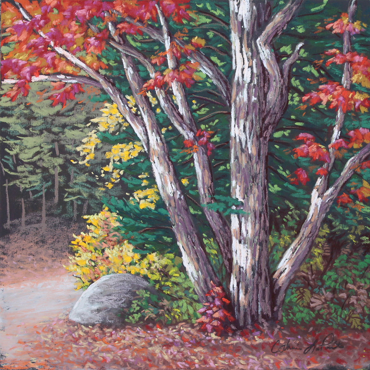 "Autumn Reds" Tree Pastel Painting