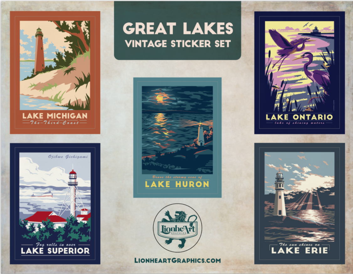 Great Lakes Sticker | Vintage Travel Lighthouse Decal