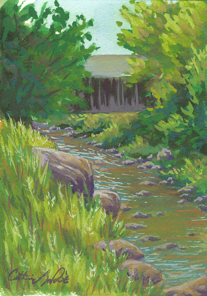 "Vermont Covered Bridge" Gouache Painting
