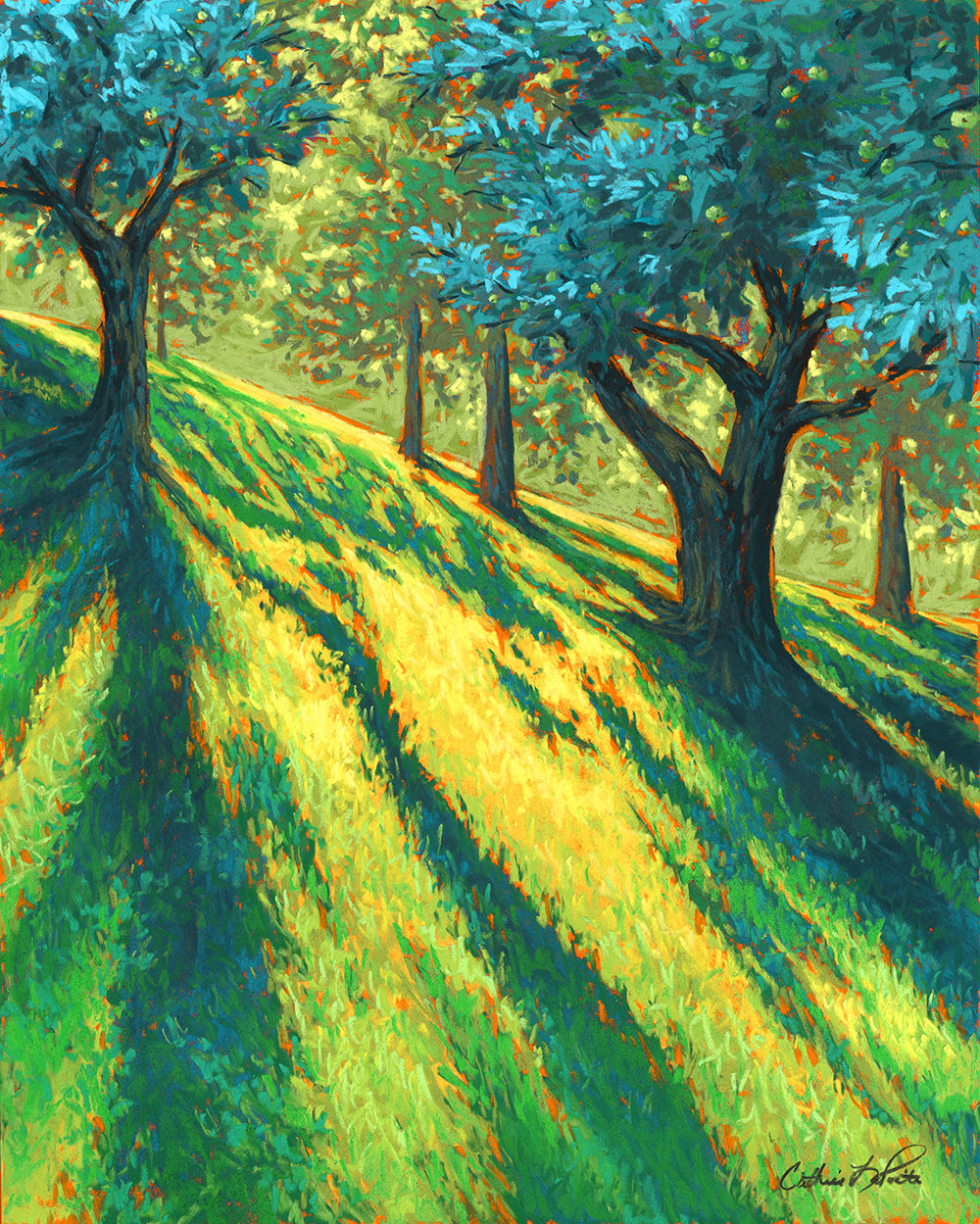 "Golden Apple Hour" Orchard Landscape Pastel Painting