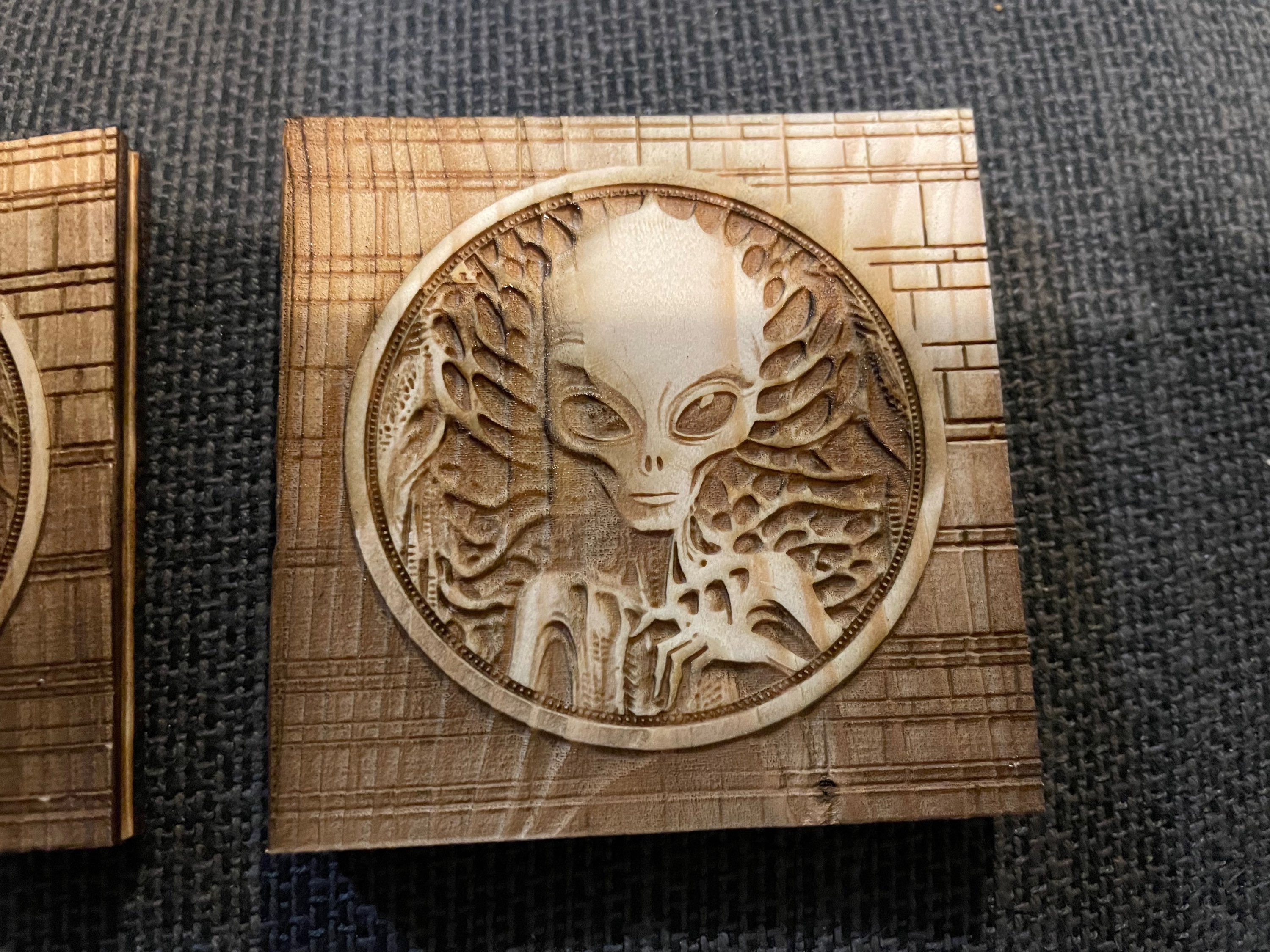 Spruce coasters deep laser engraved set of 5