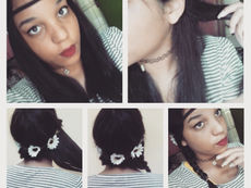 Penteado ( trança de lado usando tiara com flores)