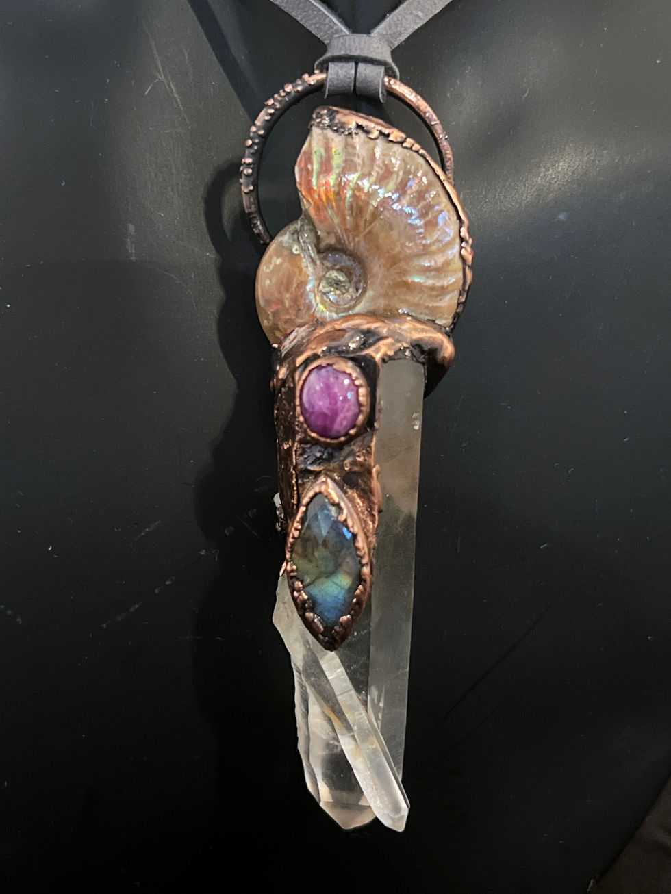 Quartz, Ruby, Labradorite, Ammonite