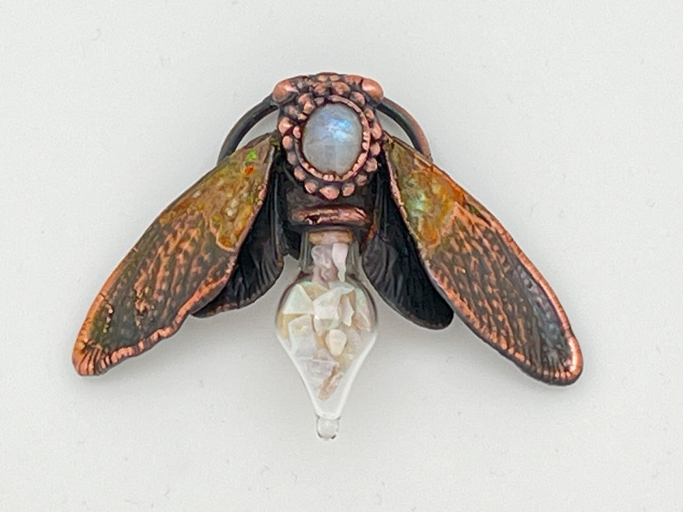 Cicada, Rainbow Moonstone, Ethiopian Opals in Glass Vial