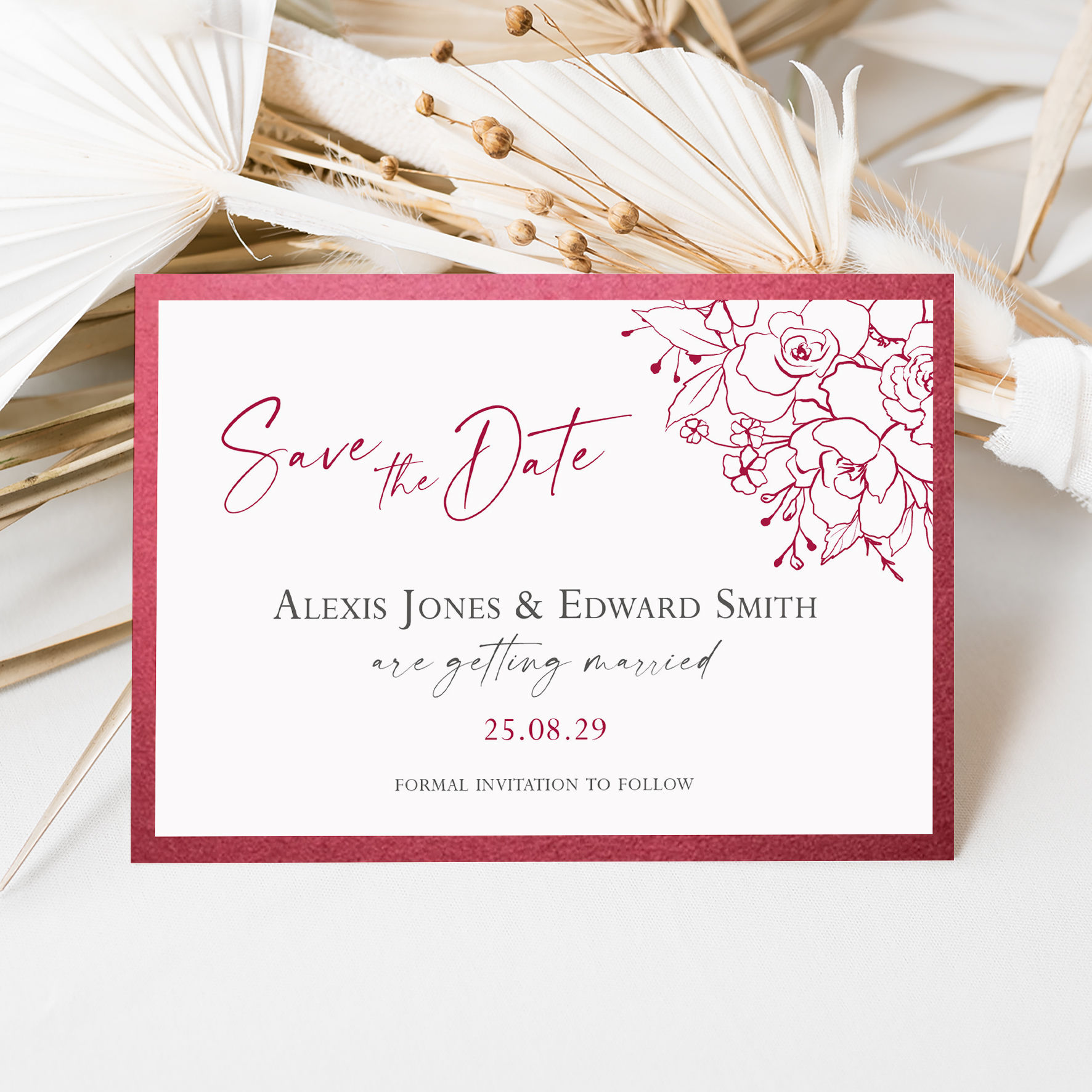 Ella Luxury Save the Date Postcard in Cherry Red