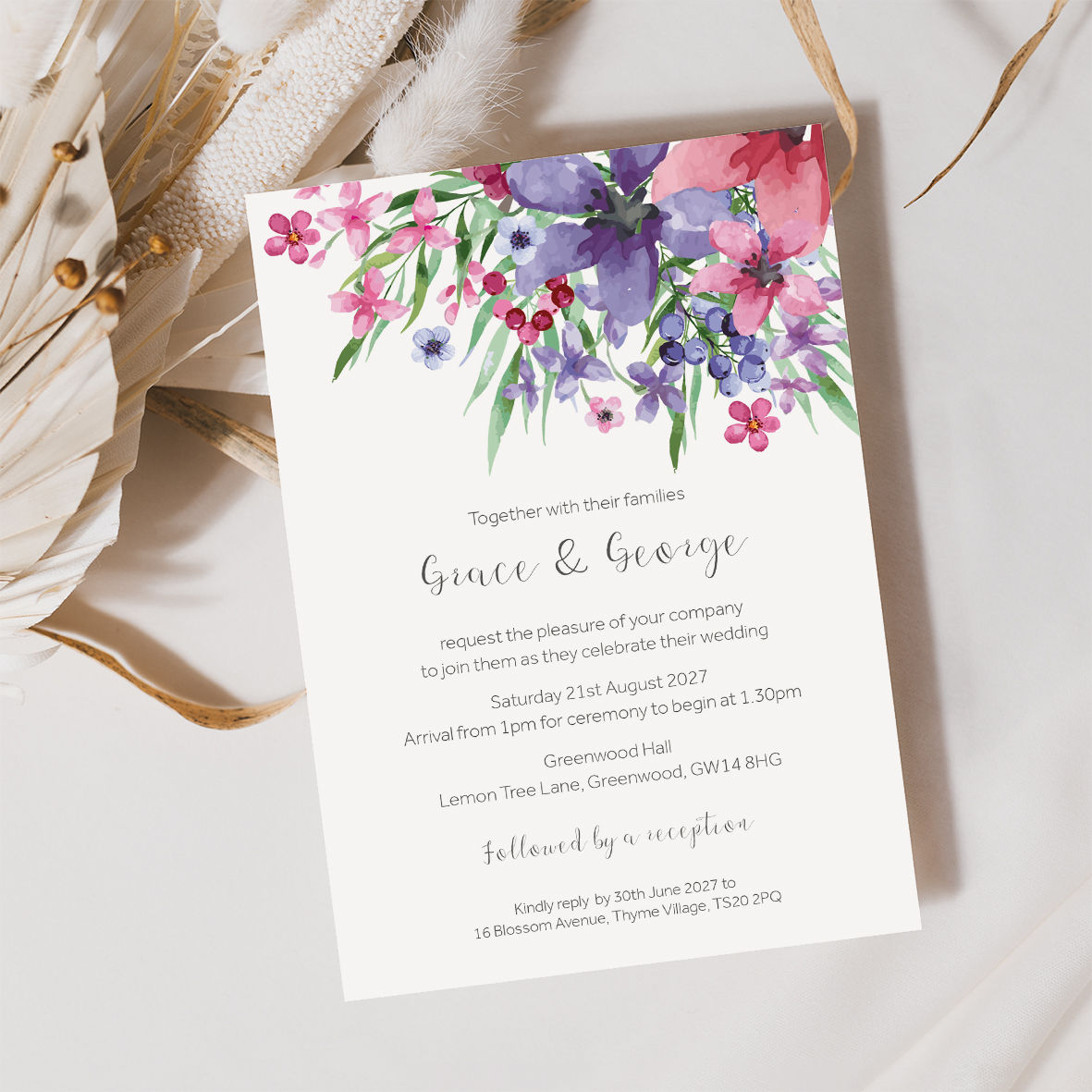 Flora Flat Wedding Invitation