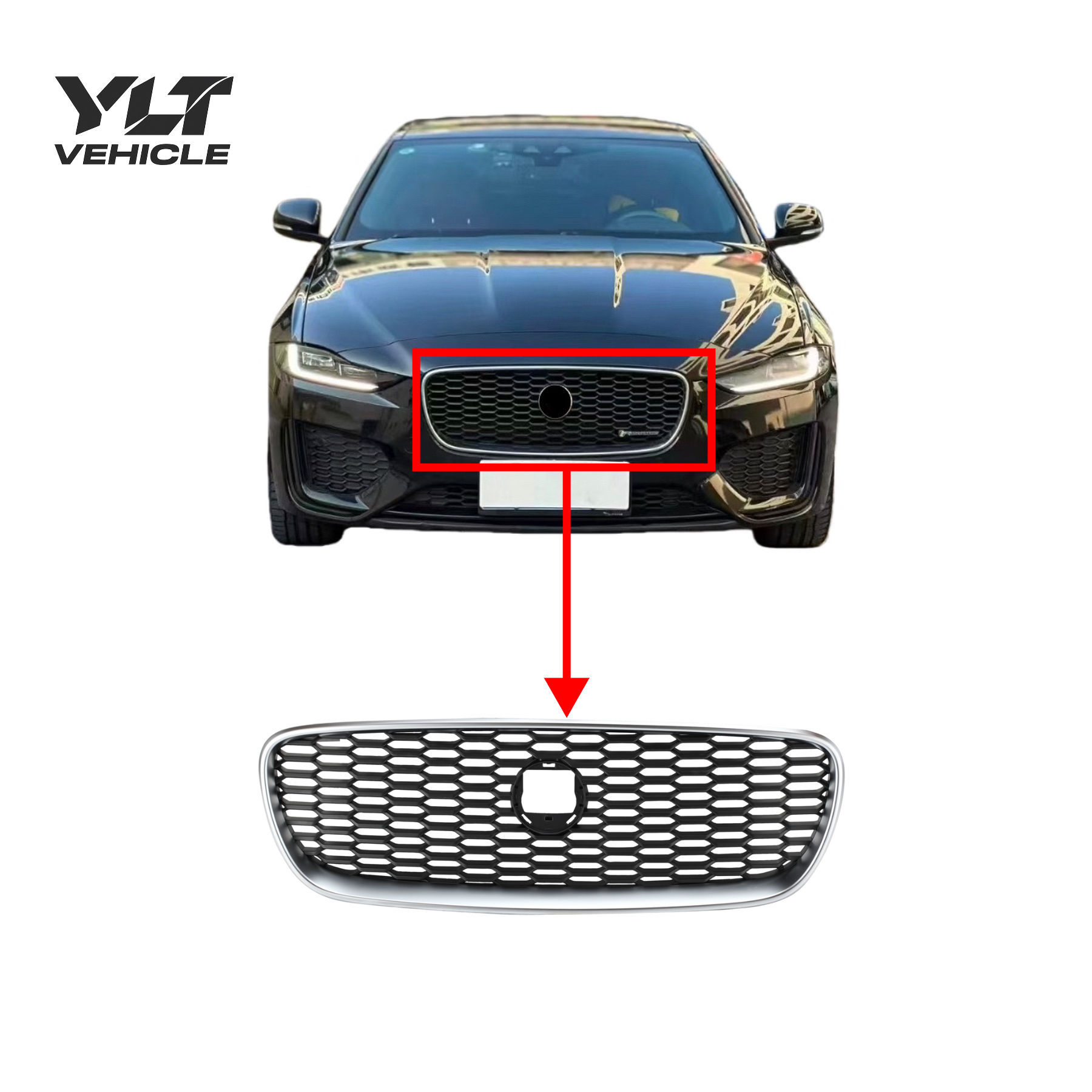 JaguarXEL Front Bumper Middle Grille 2020–Noble Chrome & Matte Black–OE T4N28944