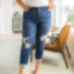 Thumbnail: High Rise Button Fly Distressed Judy Blue Boyfriend Jeans