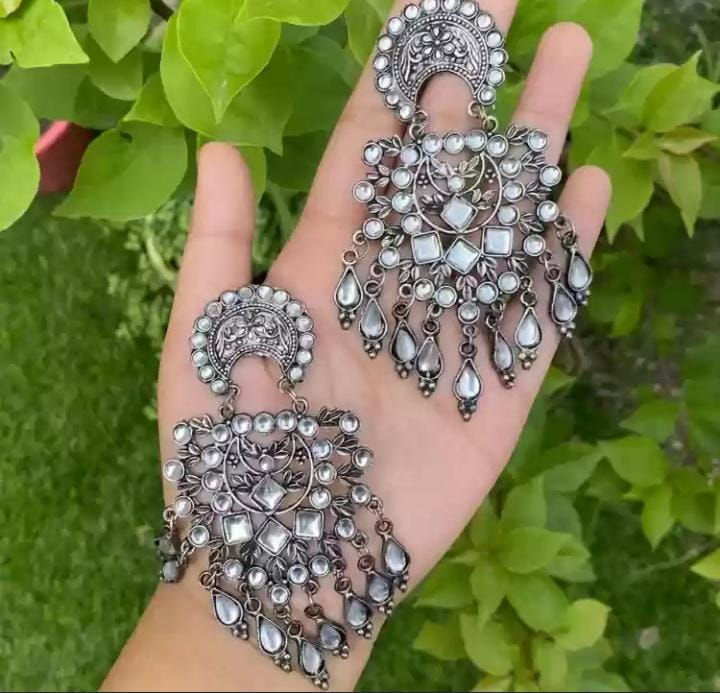 Thumbnail: Oxidized Mirror Jhumka Earing