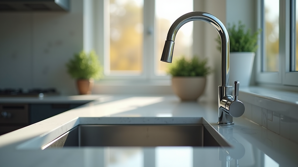 Close-up view of a clean and shiny kitchen sink with faucet