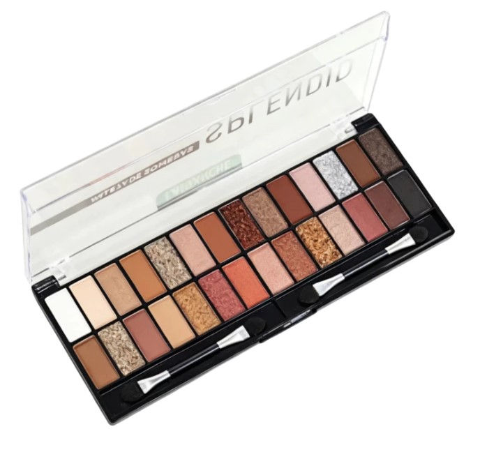 Paleta de Sombras 28 cores e pincéis com estojo aberto