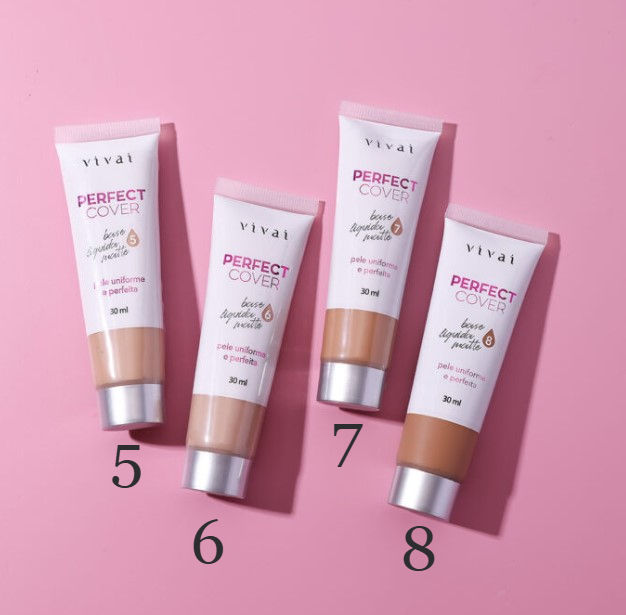 Expositor rosa com a Base Líquida Perfect Cover Vivai