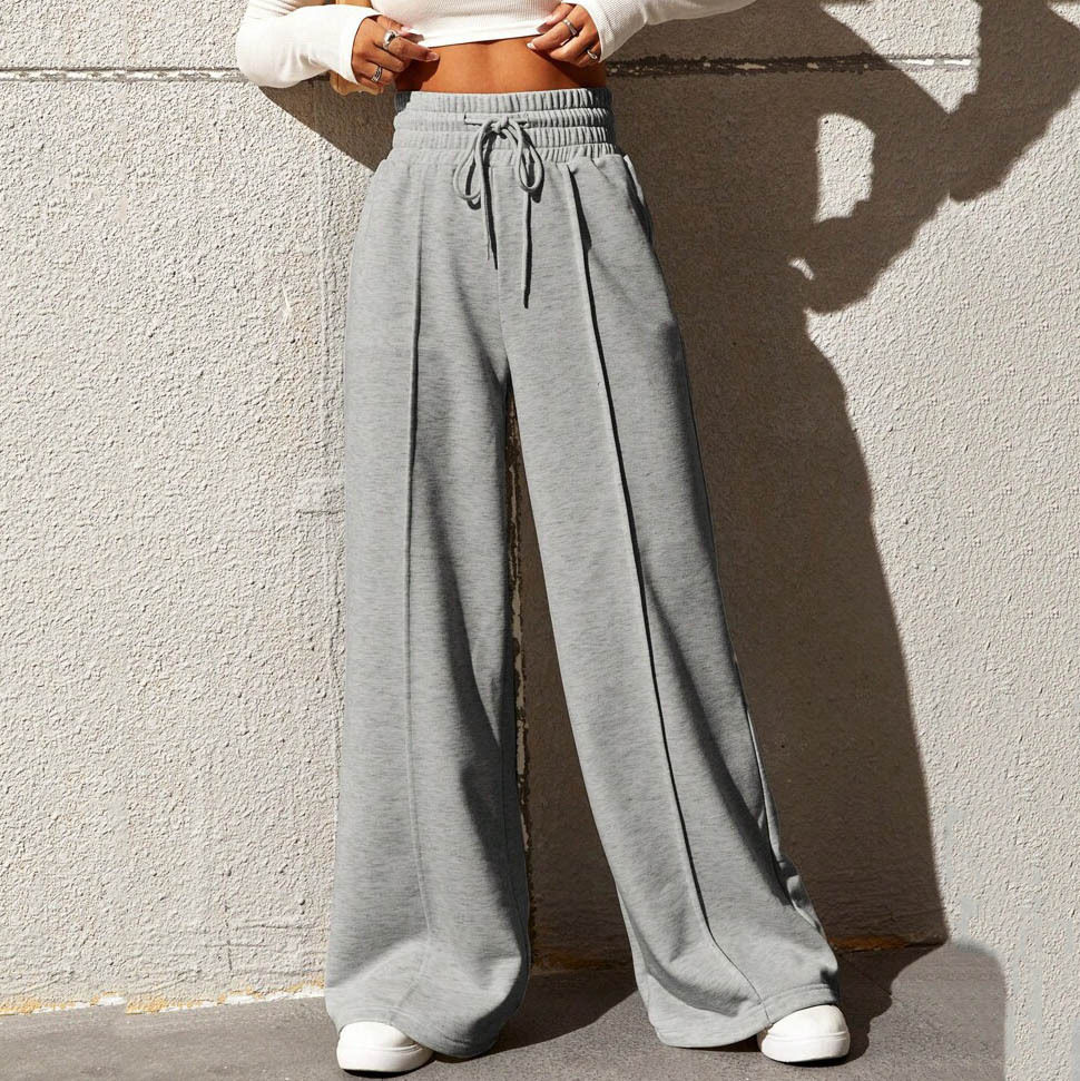 Gray women's wide leg trousers with relaxed drape