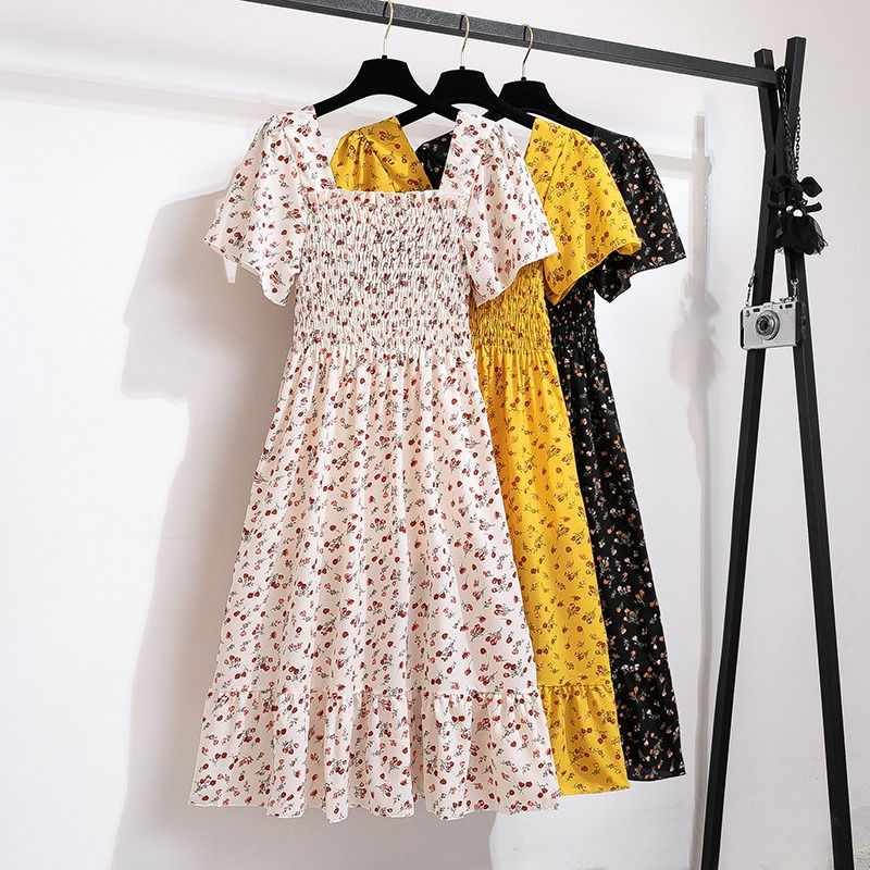 Women's floral chiffon midi dress with butterfly sleeves in yellow, cream and black floral print