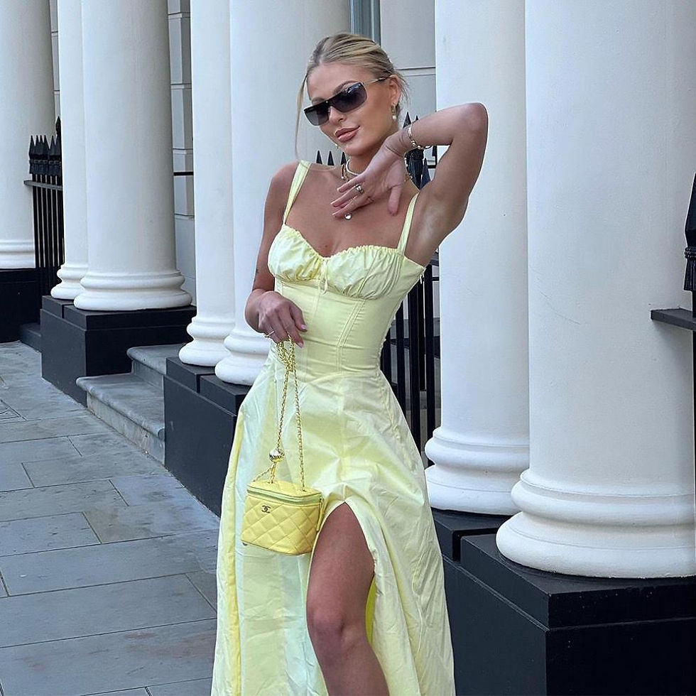 Thumbnail: Sage green corset midi dress with square neckline and side slit