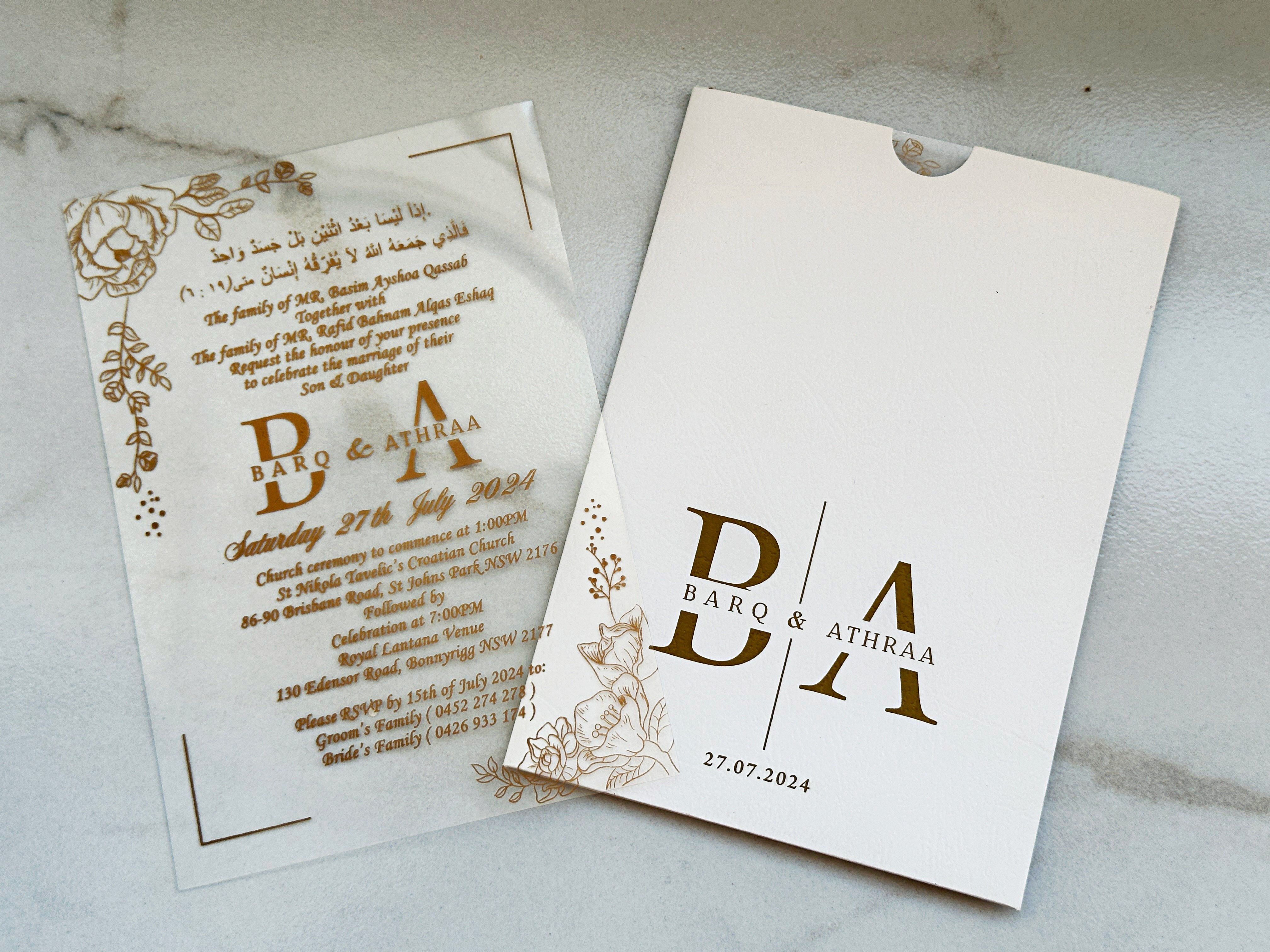 Carte d'invitation transparente, carte d'invitation acrylique et enveloppe, Y6