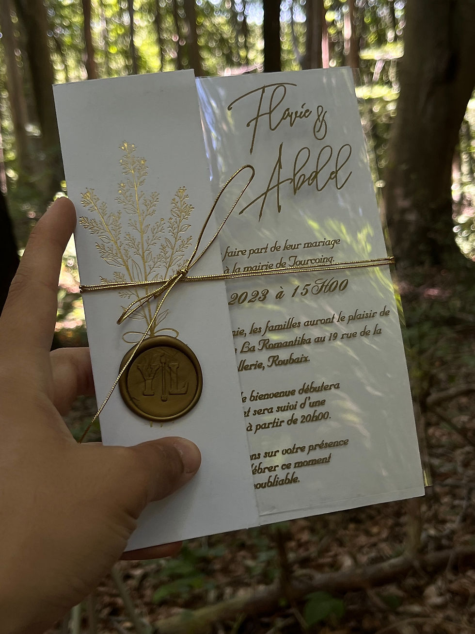Thumbnail: gold acrylic invitation cards