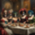 A group of mostly women in venetian masks having a fancy dinner..jpg