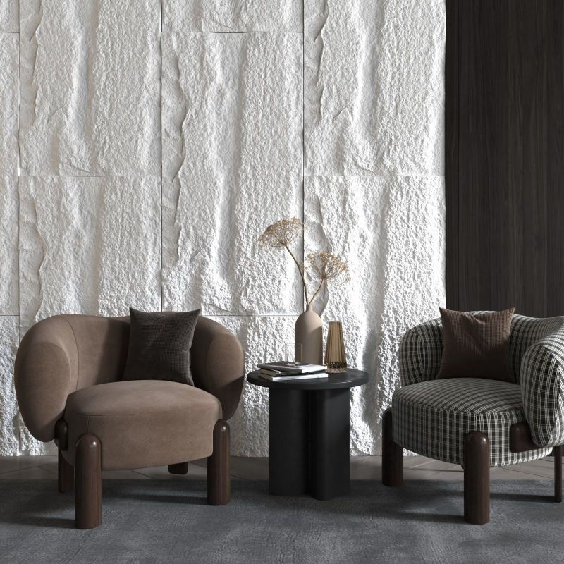 Thumbnail: PU Stone Wall "Obsidian" Off White 120x60x3 cm