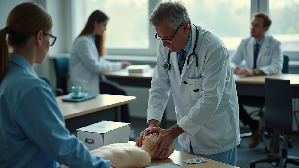 High angle view of a classroom setting during a CPR training session
