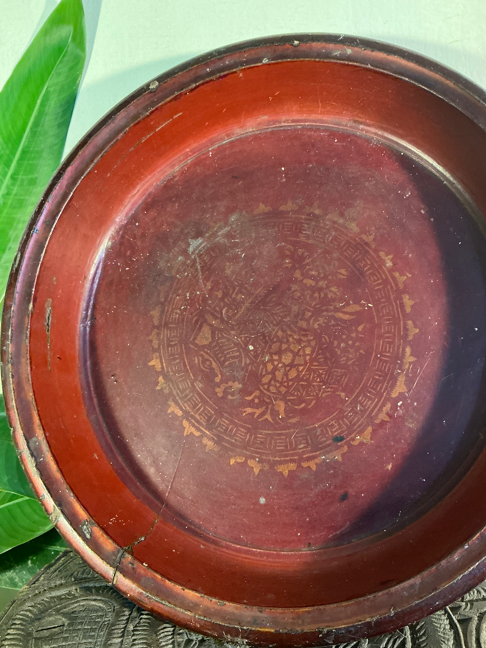 Thumbnail: Antique Red Lacquered Tray with Intricate Motif