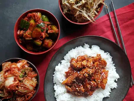 Gochujan chicken and fresh kimchi