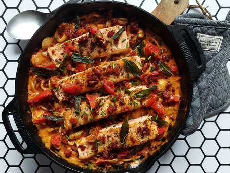 Salmon and chorizo pasta